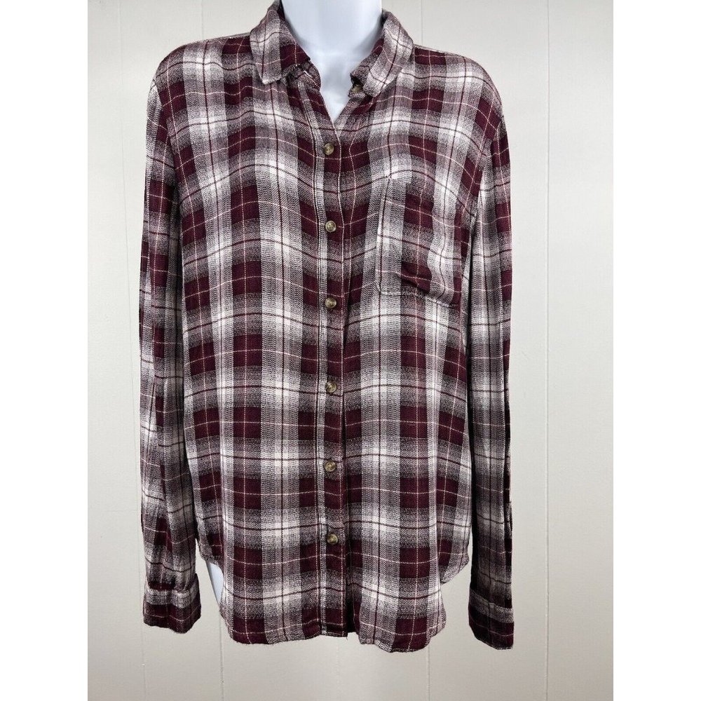 Aeropostale Boyfriend Fit Cranberry Plaid Super Soft Flannel M Top